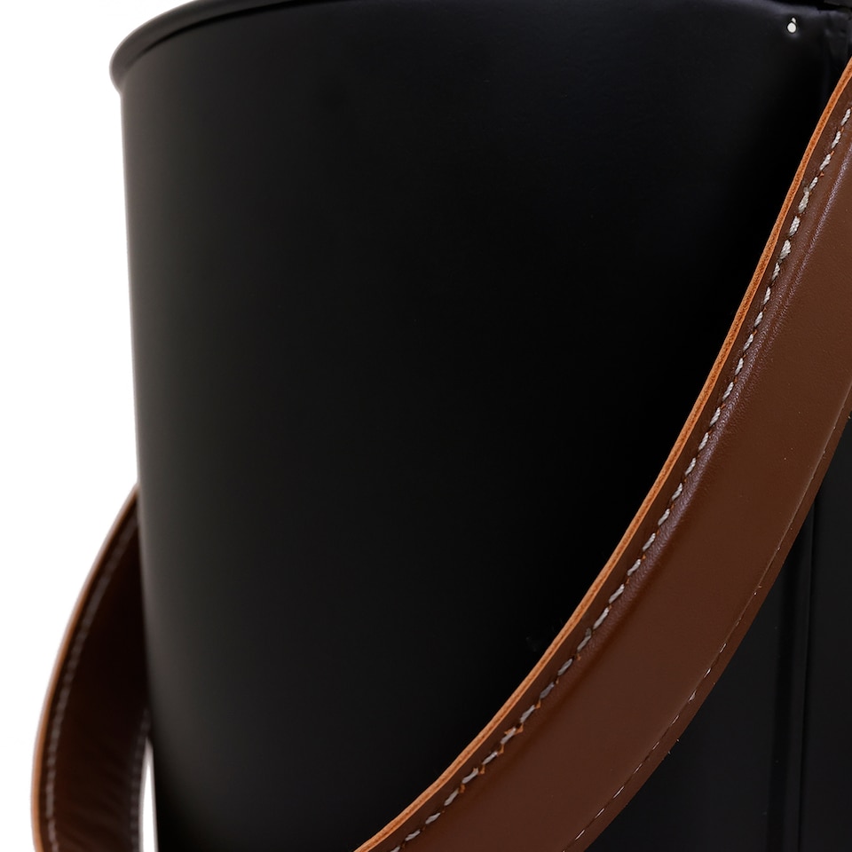 image 1 of Plum Ash Bucket with Leather Handle Black Matte Iron Traditional Style