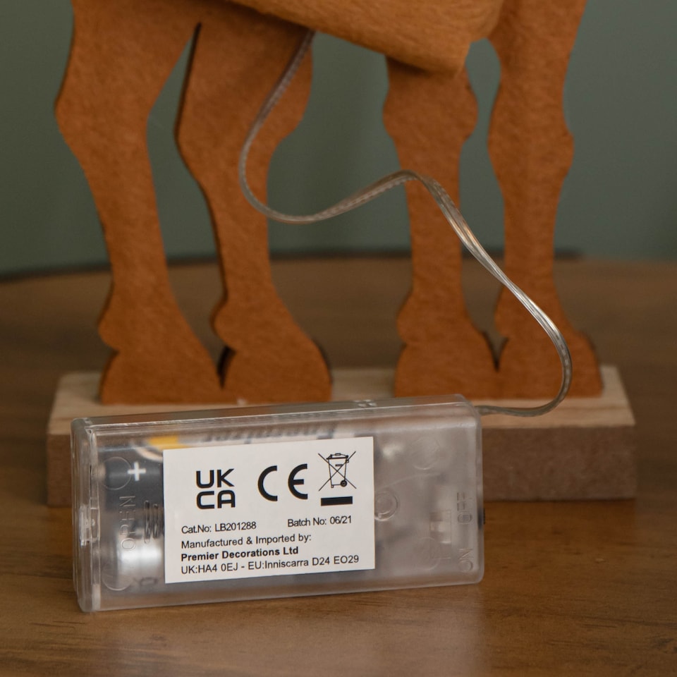 image 1 of 32cm Battery Operated Light up Felt Reindeer with Santa Hat and Warm White LEDs