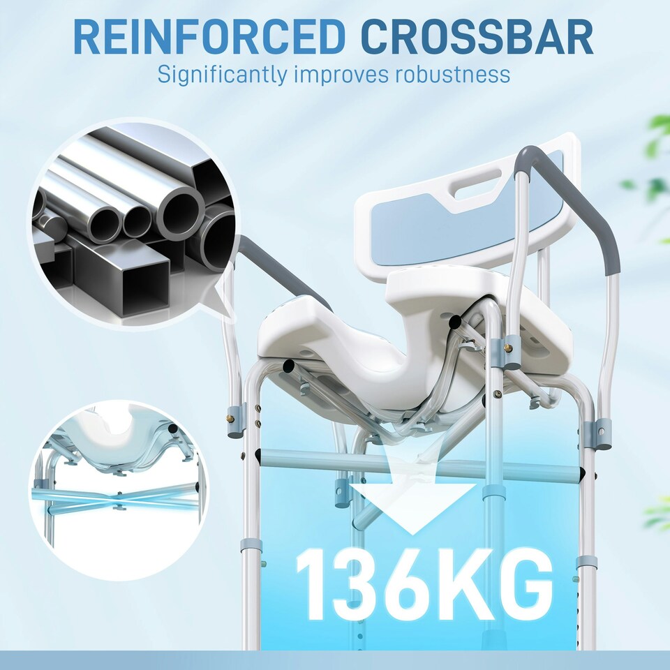 image 1 of HOMCOM Padded Bath Chair with Slotted Seat and Adjustable Height, Light Blue