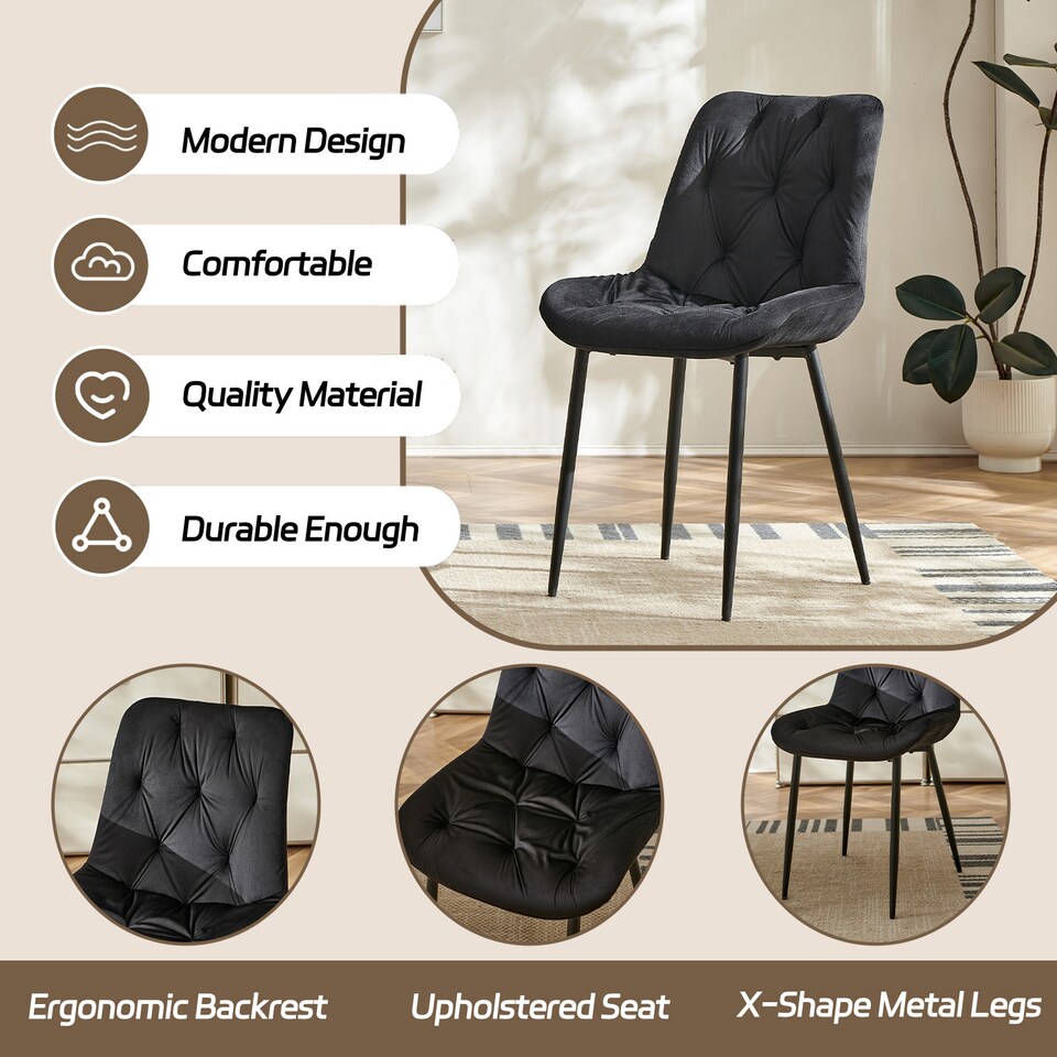 image 1 of SONARA Modern Set of 2 Velvet Dining Chairs with Ergonomic Upholstered Seat | Black