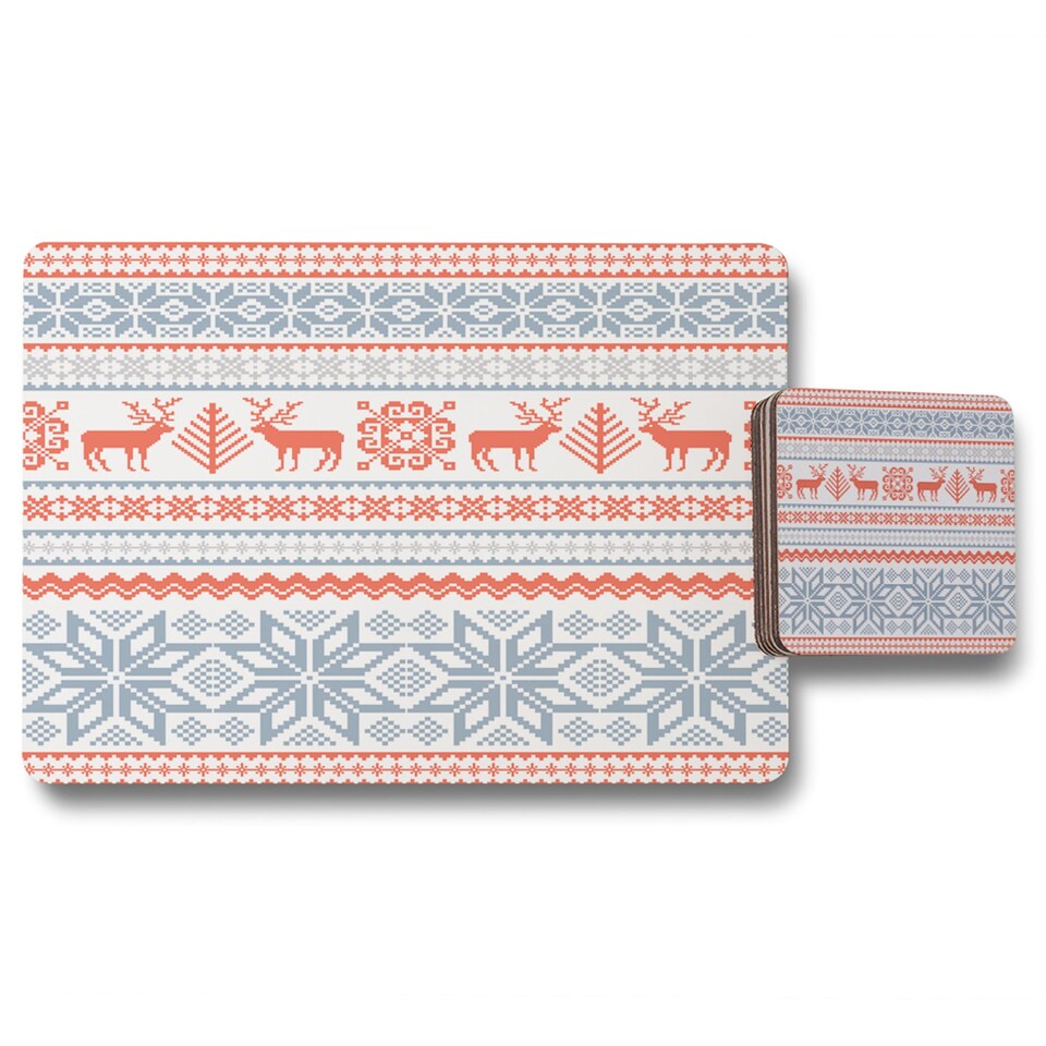 christmas background with deer placemat coaster set | Multi