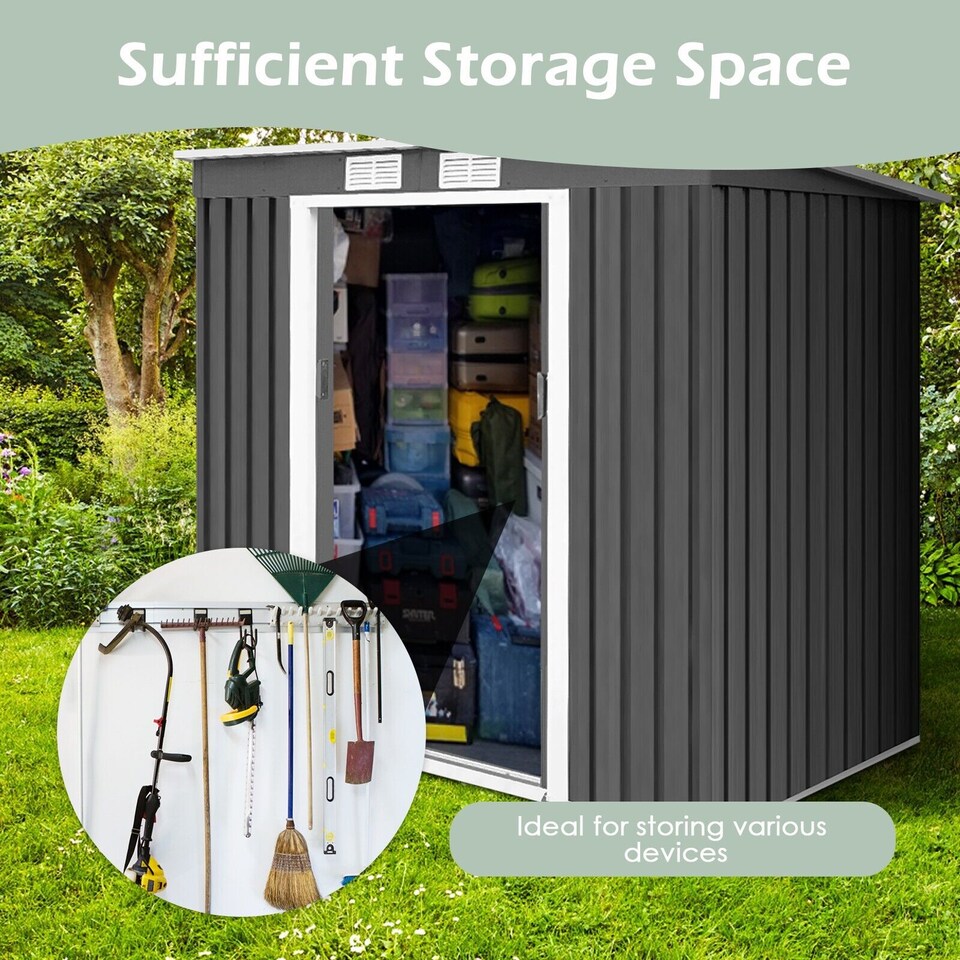 image 1 of 7FT x 4FT Outdoor Storage Shed Large Tool Utility Storage House W/Sliding Door
