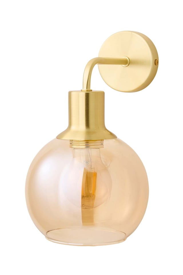 image 1 of ValueLights Bellamy Gold Wired Wall Light Amber Shade | Gold | Amber