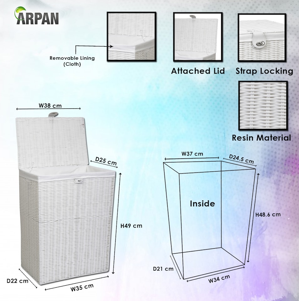 image 1 of Resin Laundry Clothes Basket with Lid, Lock & Removable Cloth Lining – Woven Storage Hamper for Laundry, Bedroom & Bathroom – Available in Medium & Large Sizes
