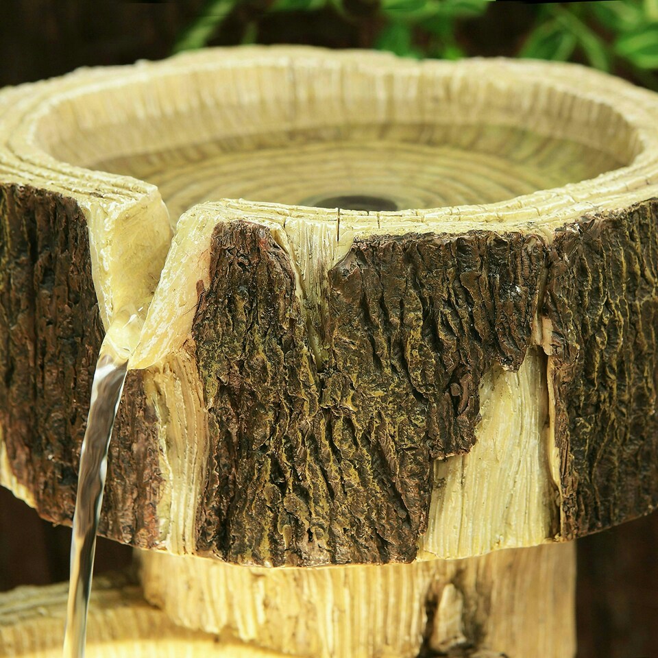 image 1 of Primrose 3 Tier Log Design Cascading Patio Water Feature with Lights Brown 75cm
