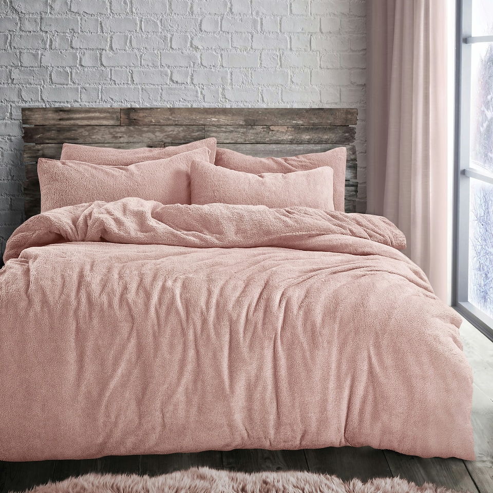 image 1 of Velosso Plain Teddy Fluffy and Warm Fleece Duvet Cover Set Pink | Blush | Single