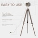 image 6 of HOMCOM Industrial Tripod Floor Lamp Wood Height Adjustable Spotlight Bronze