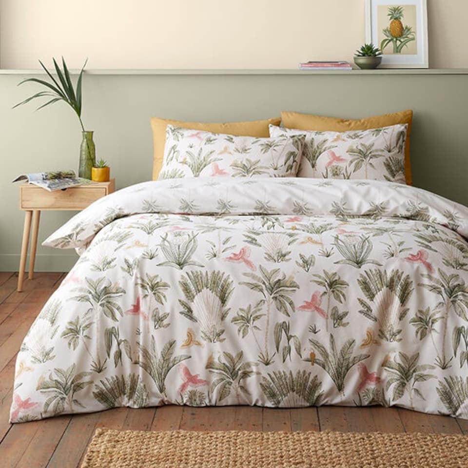 image 1 of Catherine Lansfield Paradiso Palm King Duvet Set Natural Green | King
