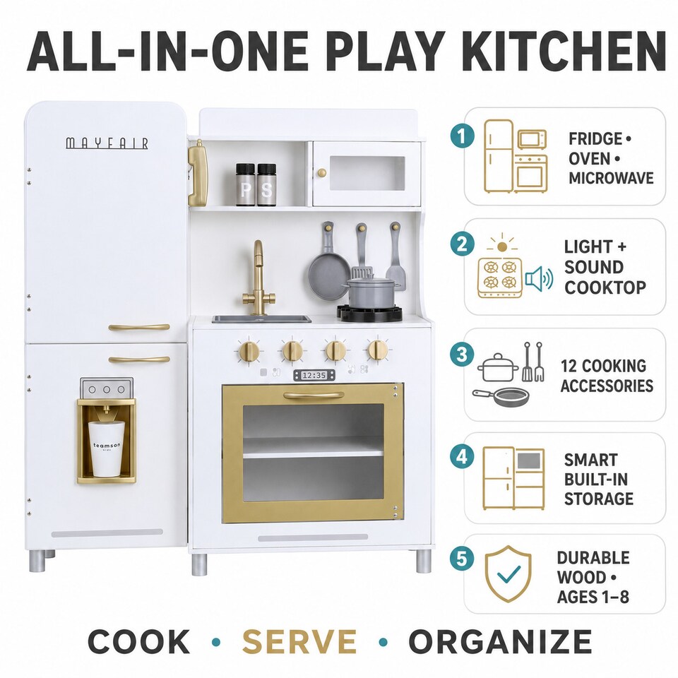 image 1 of Teamson Kids Play Kitchen Set with Ice Maker, Lights, Sounds and 12 Accessories