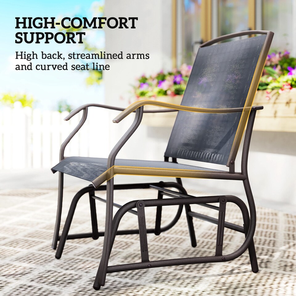 image 1 of Outsunny Glider Rocking Chair & Table Set 2 Single Seaters Rocker Garden Swing Chair Patio Furniture Bistro Set Grey