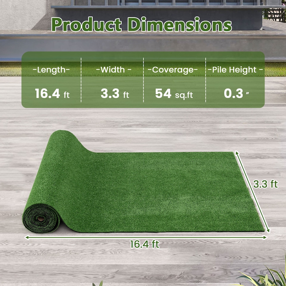 image 1 of 5 x 1 M Artificial Turf Rug, Outdoor Synthetic Lawn with Low 7 mm Pile Height, Drainage Holes, Fake Grass Dog Potty Pad for Patio, Balcony, Backyard, Easy Clean