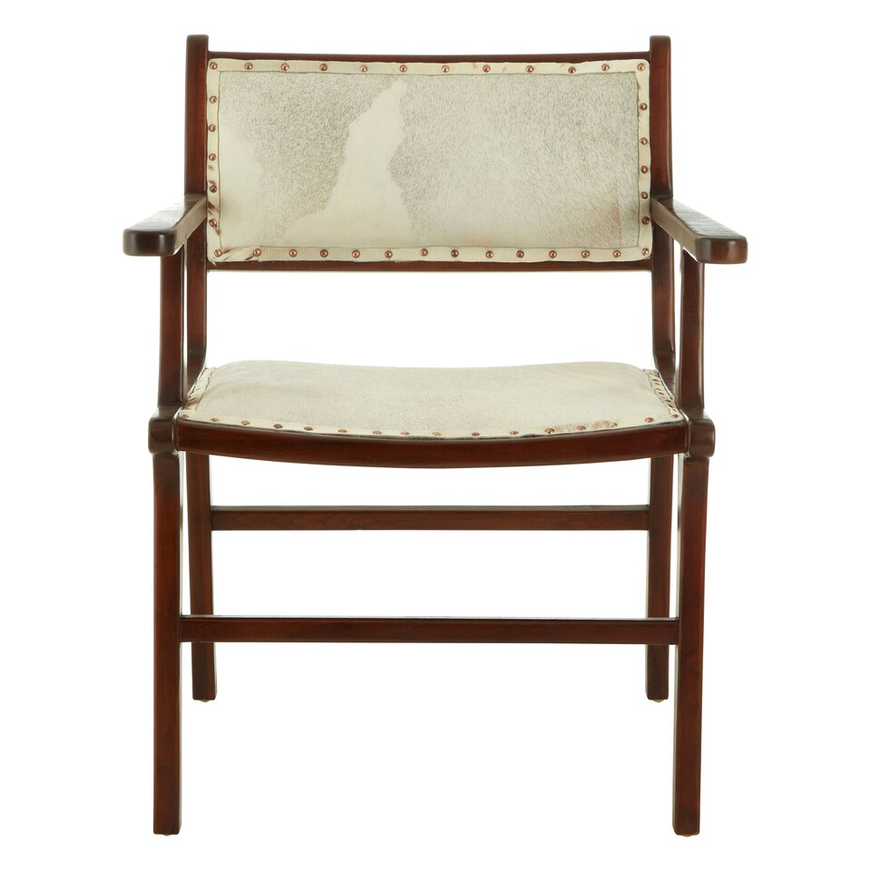 image 1 of Interiors By Premier Stylish Leather Teak Wood Dining Chair, Spacious Kitchen Chair, Classic Armchair, Garden Accent Chair Cream