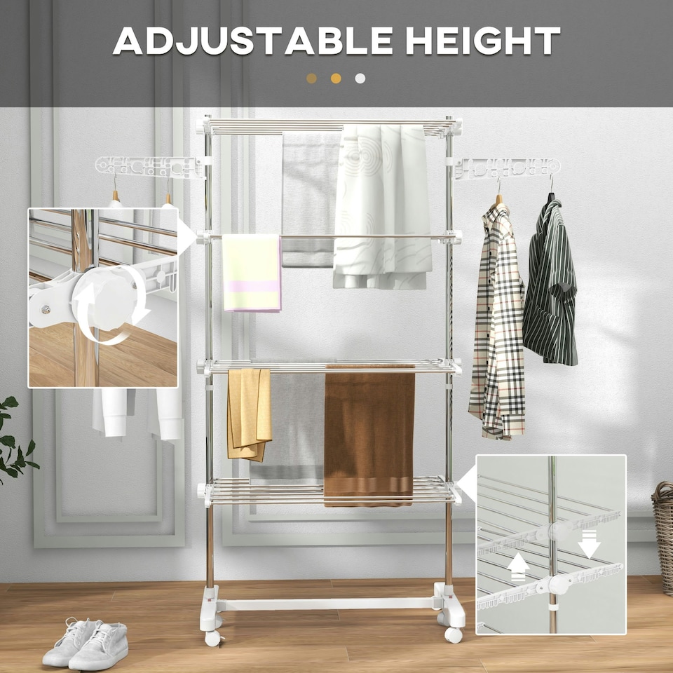 image 1 of HOMCOM 4-Tier Large Clothes Airer Stainless Steel Clothes Drying Rack White