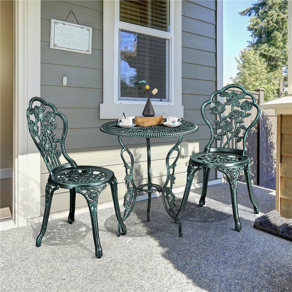 image 1 of Yaheetech 3 Piece Patio Bistro Table Set with Umbrella Hole-Green | Green | Green | 1