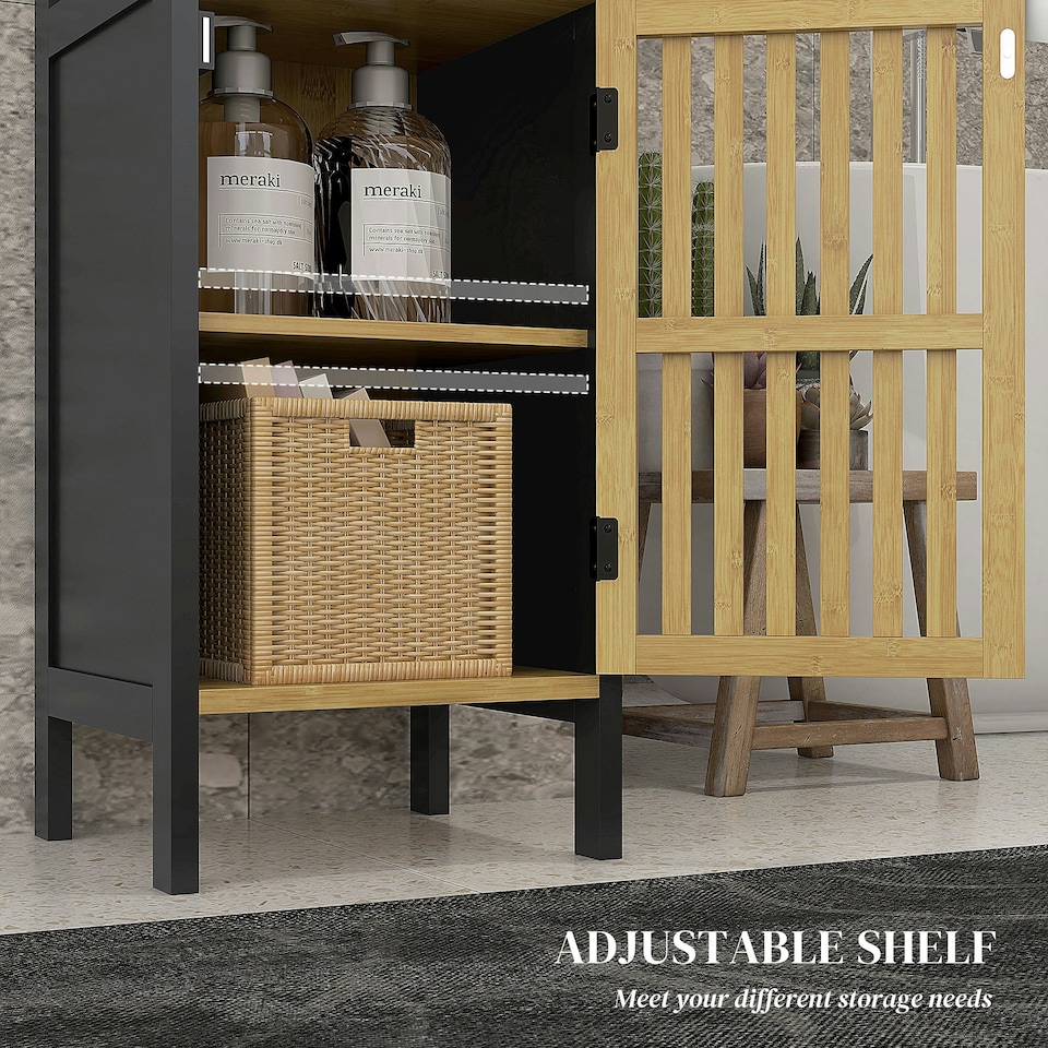image 1 of HOMCOM Bathroom Floor Cabinet Bathroom Cupboard with Adjustable Shelf, Black