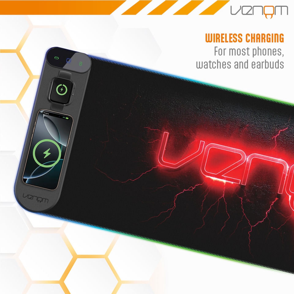 image 1 of Venom RGB Gaming Desk Mat with Wireless Charging