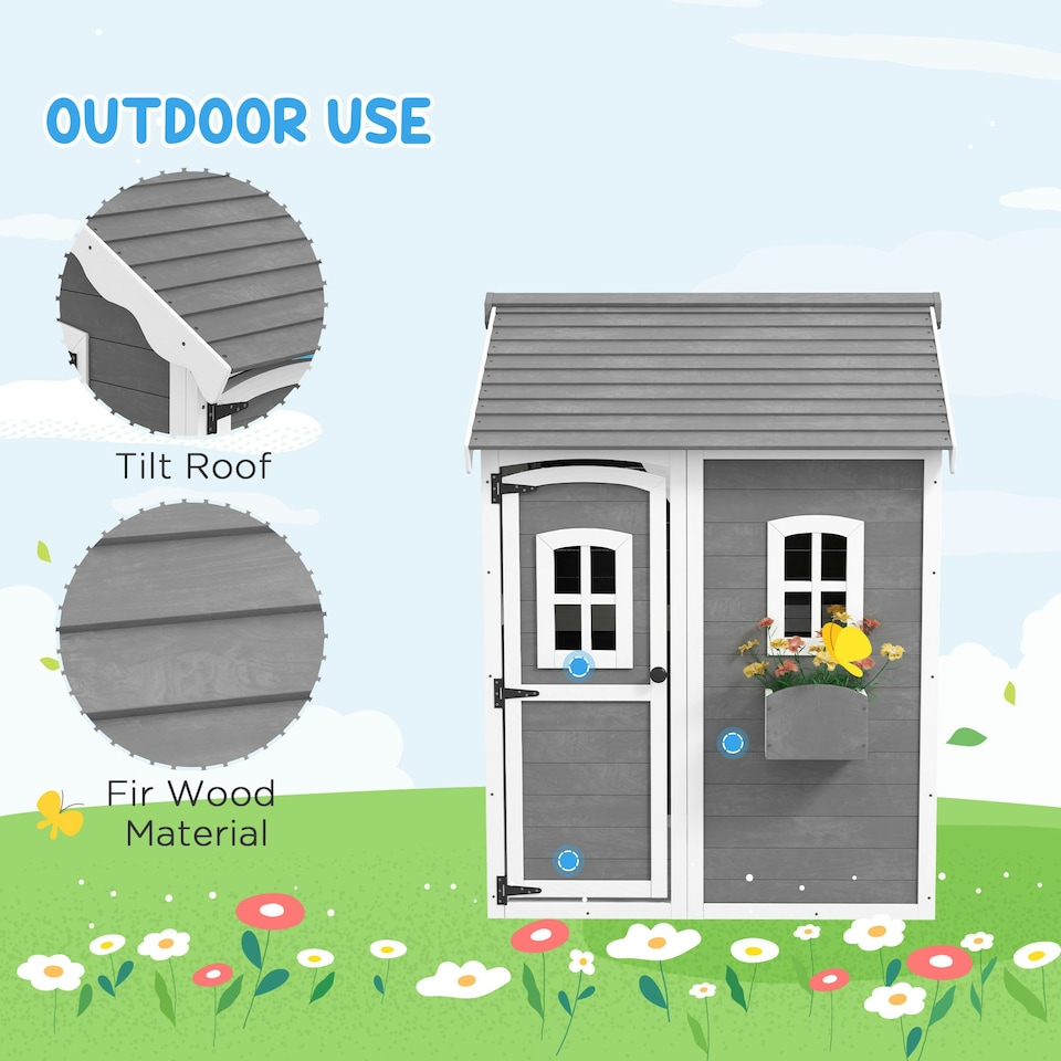 image 1 of Outsunny Wooden Wendy House for Kids with Floor, for Gardens, Patios - Grey