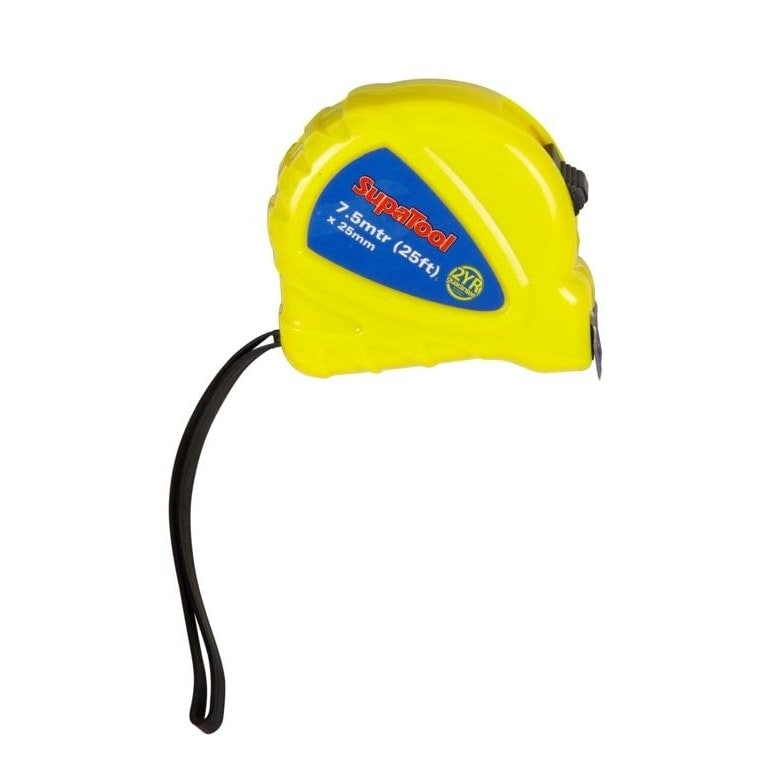 SupaTool Plastic Case Tape Measure - Yellow - 7.5m x 25mm