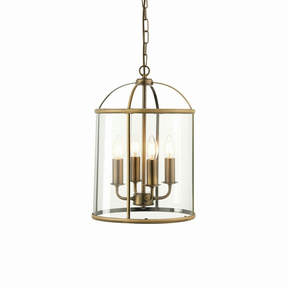 Lambeth 4 Light Ceiling Pendant Antique Brass, Glass, E14