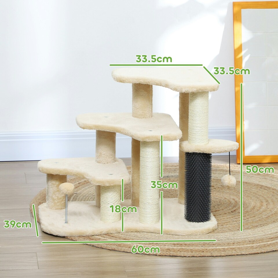 image 1 of PawHut Dog Cat Stairs Pet Steps for Bed Sofa with Scratching Post Beige