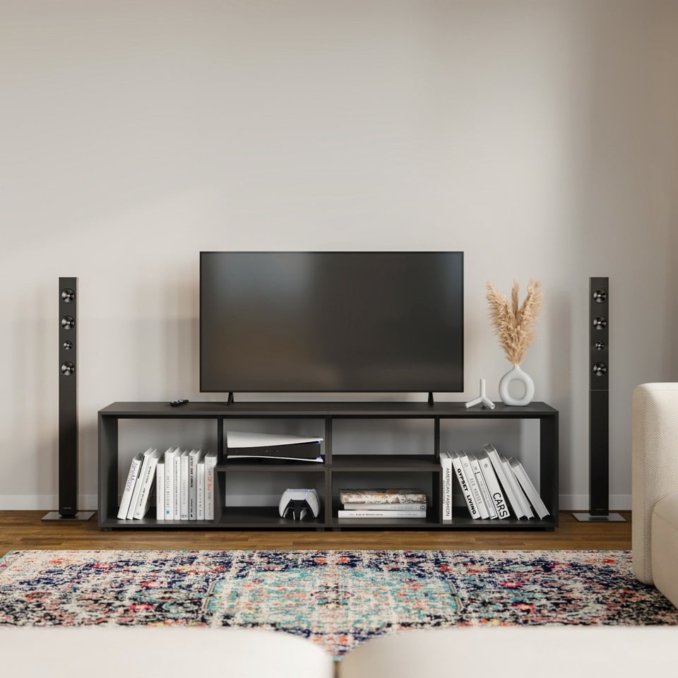 image 1 of Shelby Abstract Large Double Coffee Table With Storage Shelves TV Stand 160cm | Multi | Black