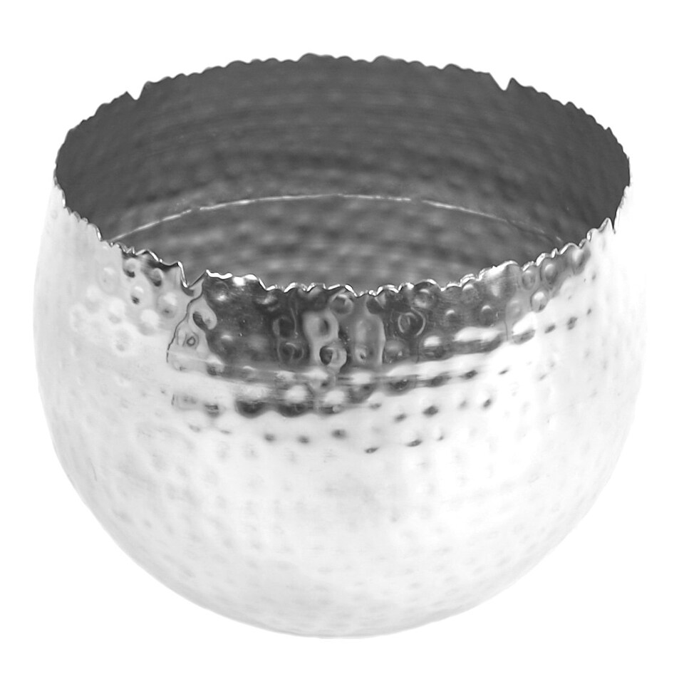 image 1 of Leaf Large Metal Planter 22 x 17cm Hammered Silver Colour - Curvy Edge Silver