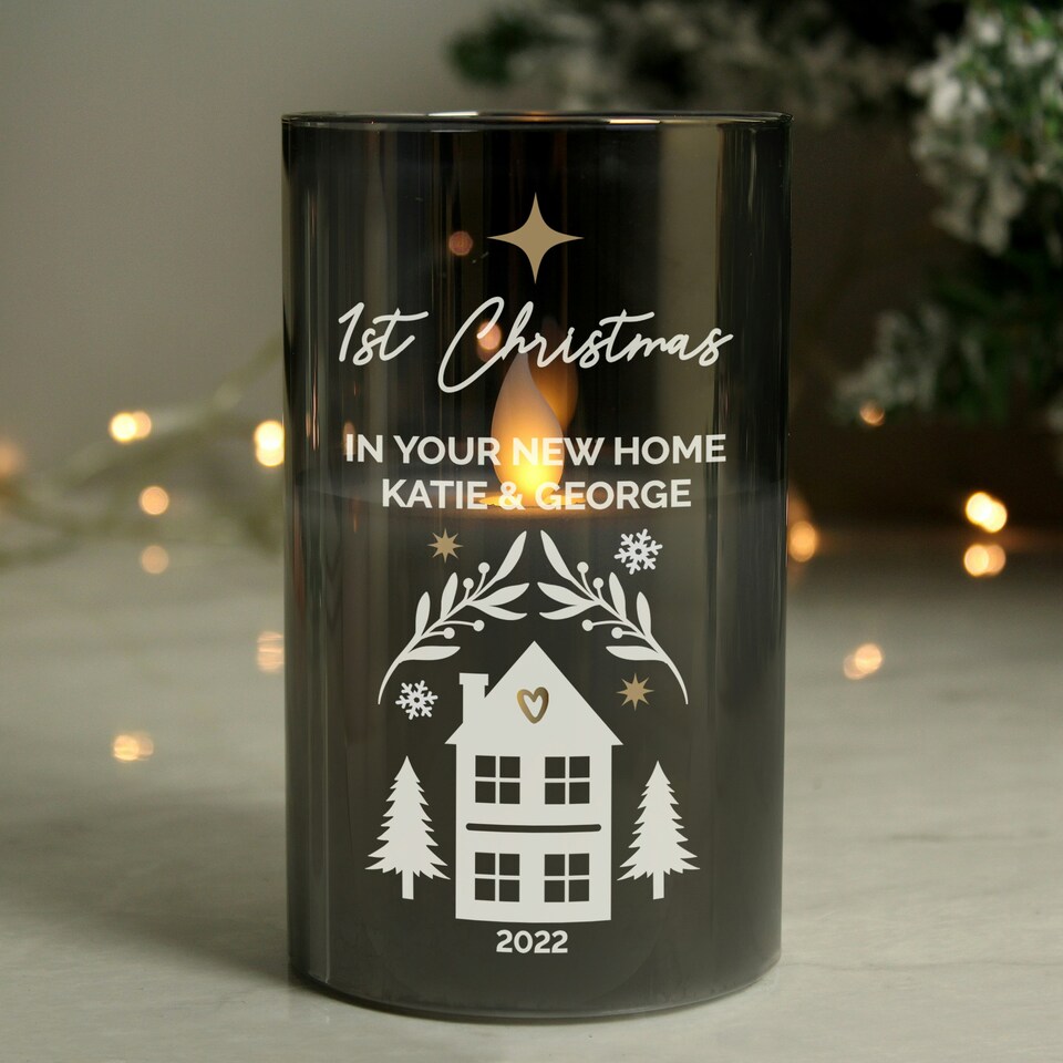 image 1 of Personalised Christmas Smoked Glass LED Candle Black | One Size