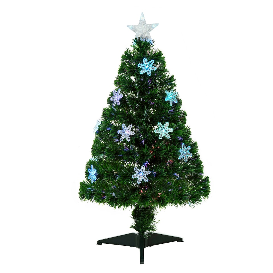 image 1 of HOMCOM 3FT Green Fiber Optic Full Lights Christmas Tree Multi LED Stars