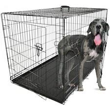 DogCrates+ 46-Inch XXL Foldable Dog Crate with 2 Doors, Heavy-Duty Metal Frame & Removable Tray – Black Black | One Size