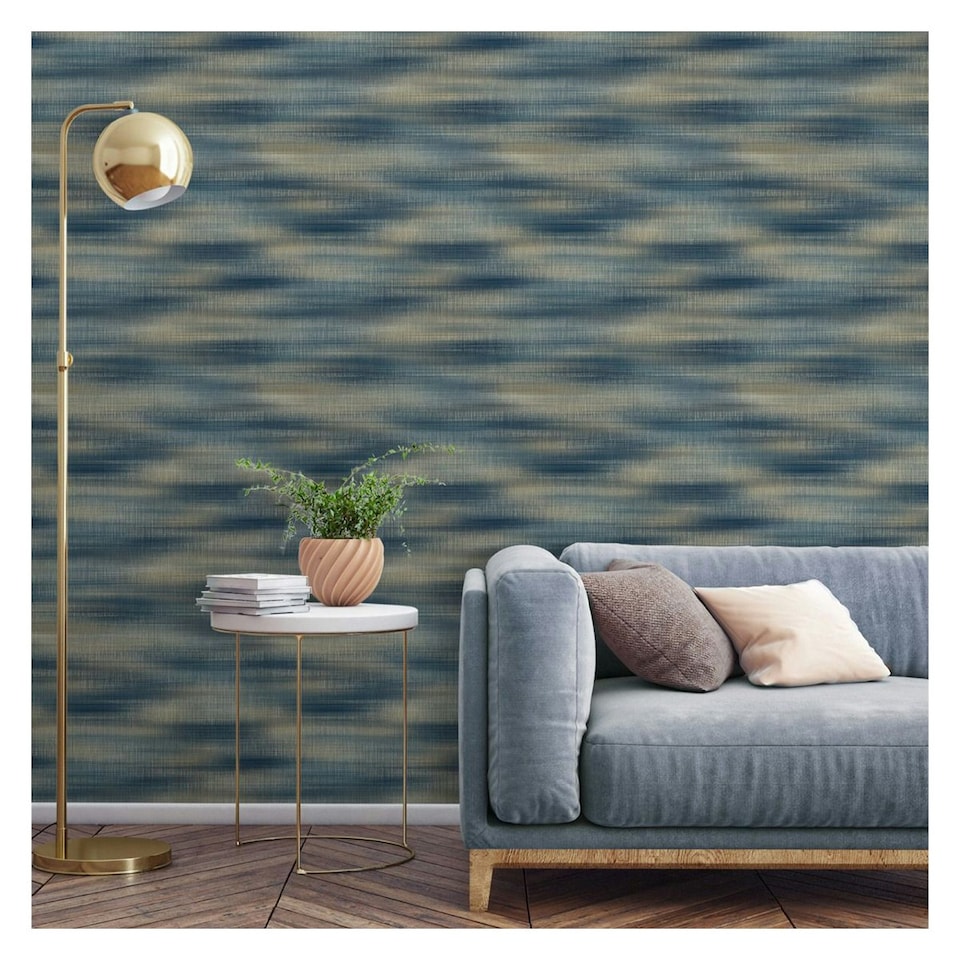 image 1 of Grandeco Horizontal Textured Wallpaper - Blue - 10m x 53cm Blue