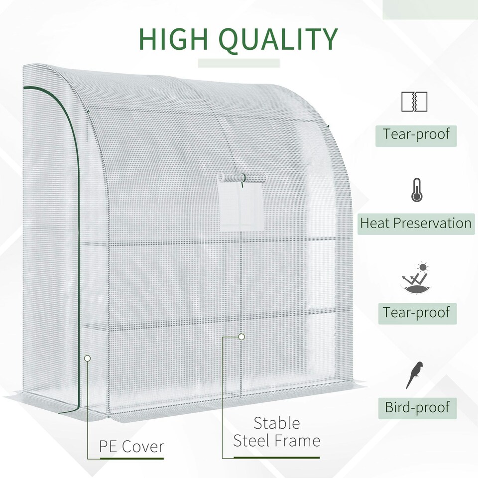 image 1 of Outsunny Walk-In Lean to Wall Greenhouse w/Window&Door White