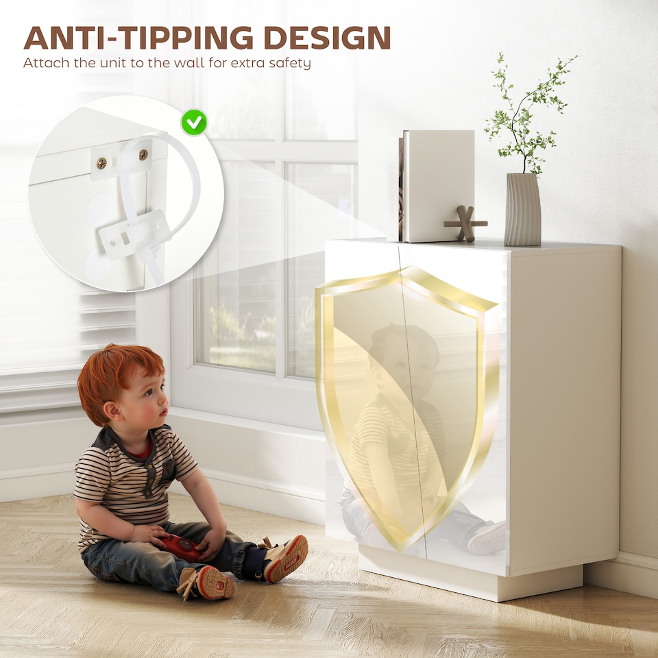 image 1 of HOMCOM High Gloss Storage Cabinet, Freestanding Storage Cupboard with Adjustable Shelves for Living Room, Bedroom, Hallway, White