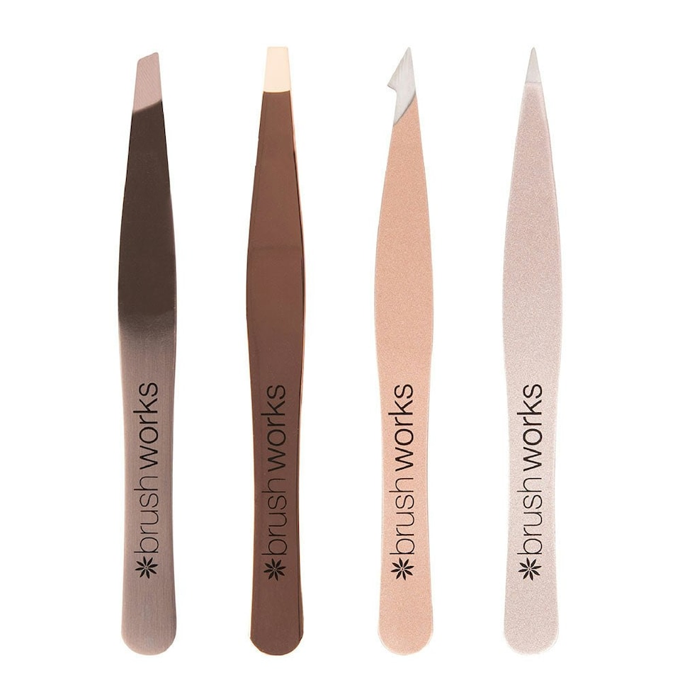 image 1 of Brushworks 4 Piece Combination Tweezer Set - Gold