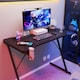 image 8 of House of Home Gaming Desk Carbon Fibre Finish Black 120cm Cup Holder, Headphone Hook | Black