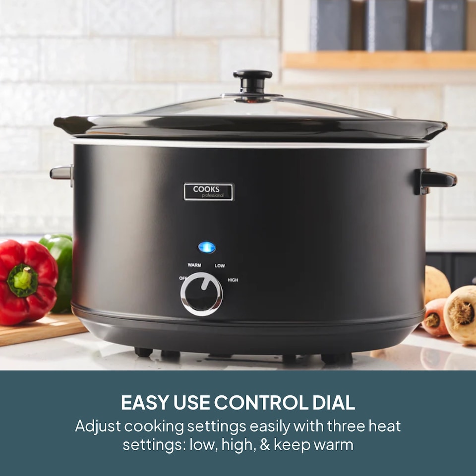 image 1 of Cooks Professional 8L Slow Cooker with Lid, Removable Bowl & 3 Heat Settings | Black | Black