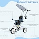image 6 of HOMCOM 6 in 1 Kids Tricycle w/ Removable Handle for 1.5+ year, Blue