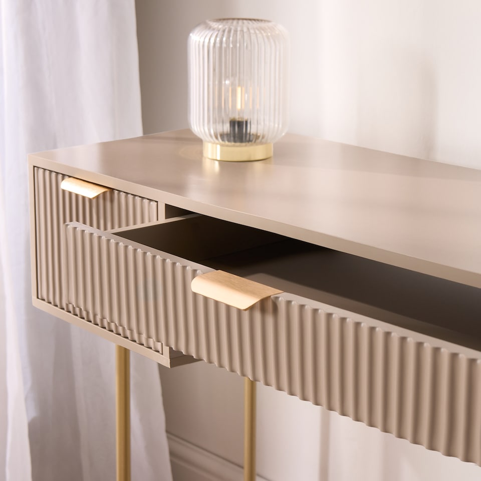 image 1 of OHS Ribbed Dressing Table Vanity Makeup Desk with 3 Drawers | Bronze | Natural
