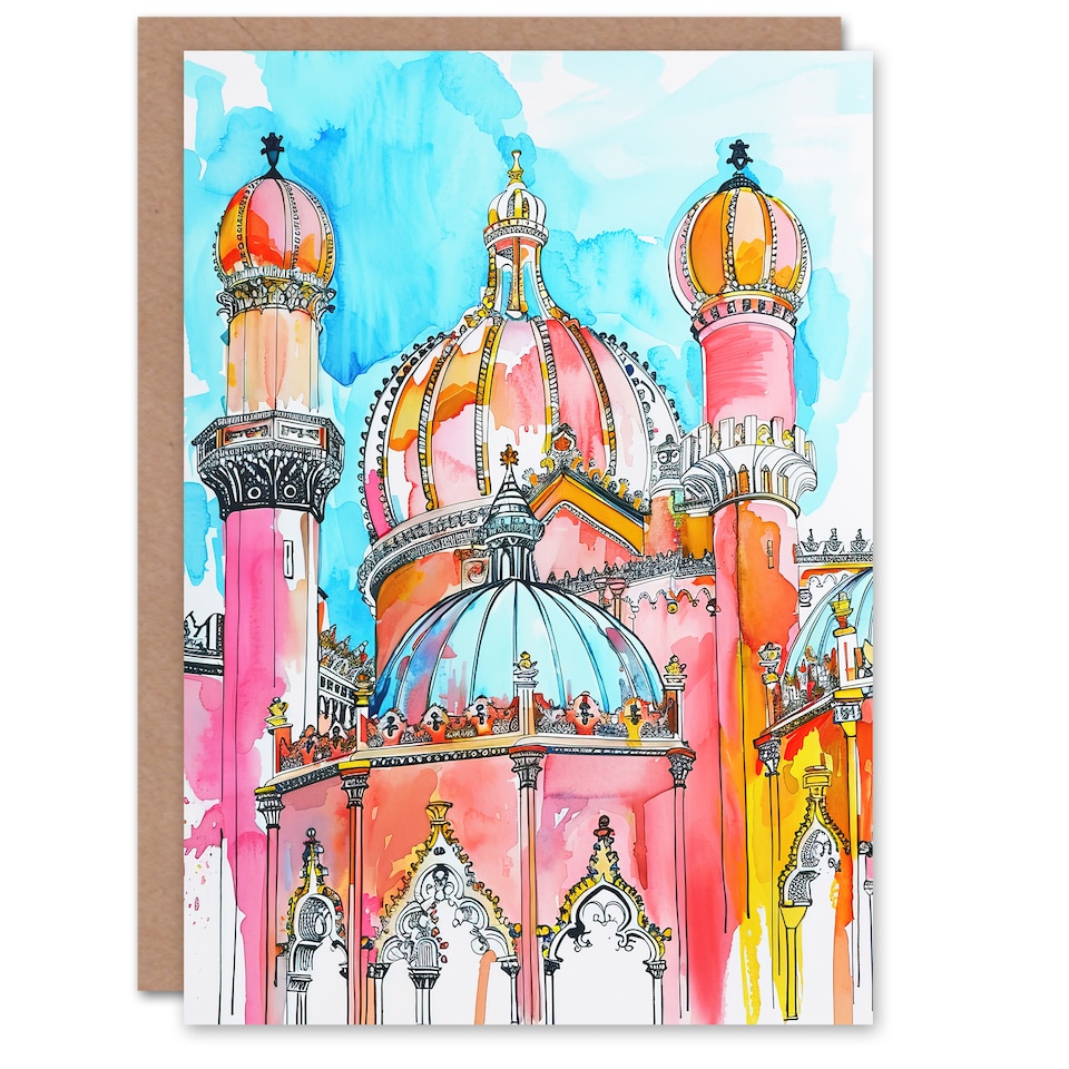 image 1 of Greeting Card Colourful Brighton Royal Pavilion Watercolour Birthday