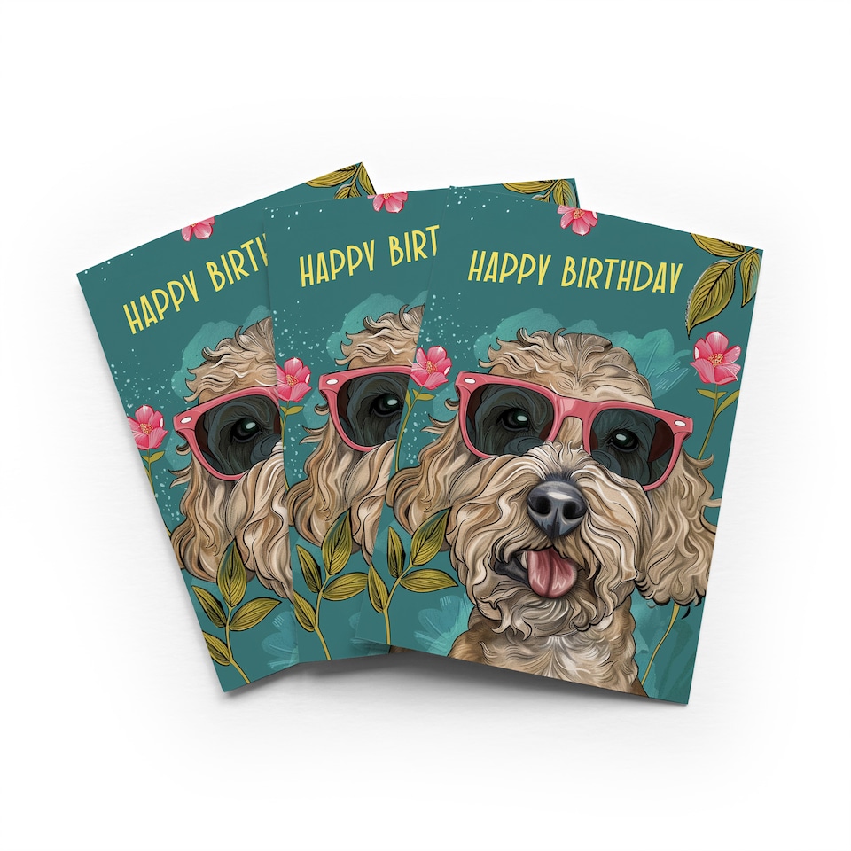 image 1 of Cockapoo Sunglasses Birthday Card Funny Dog Lover Set of 3 Greeting Cards Blank