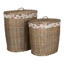 Set of 2 Antique Wash Garden Rose Cotton Lined Oval Laundry Basket