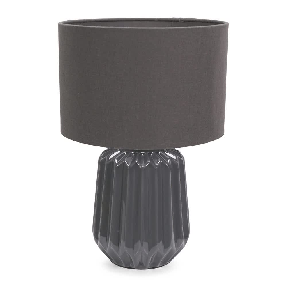 ValueLights Zak Pleated Textured Ceramic Table Lamp with Fabric Lamp Shade & LED Bulbs in Grey
