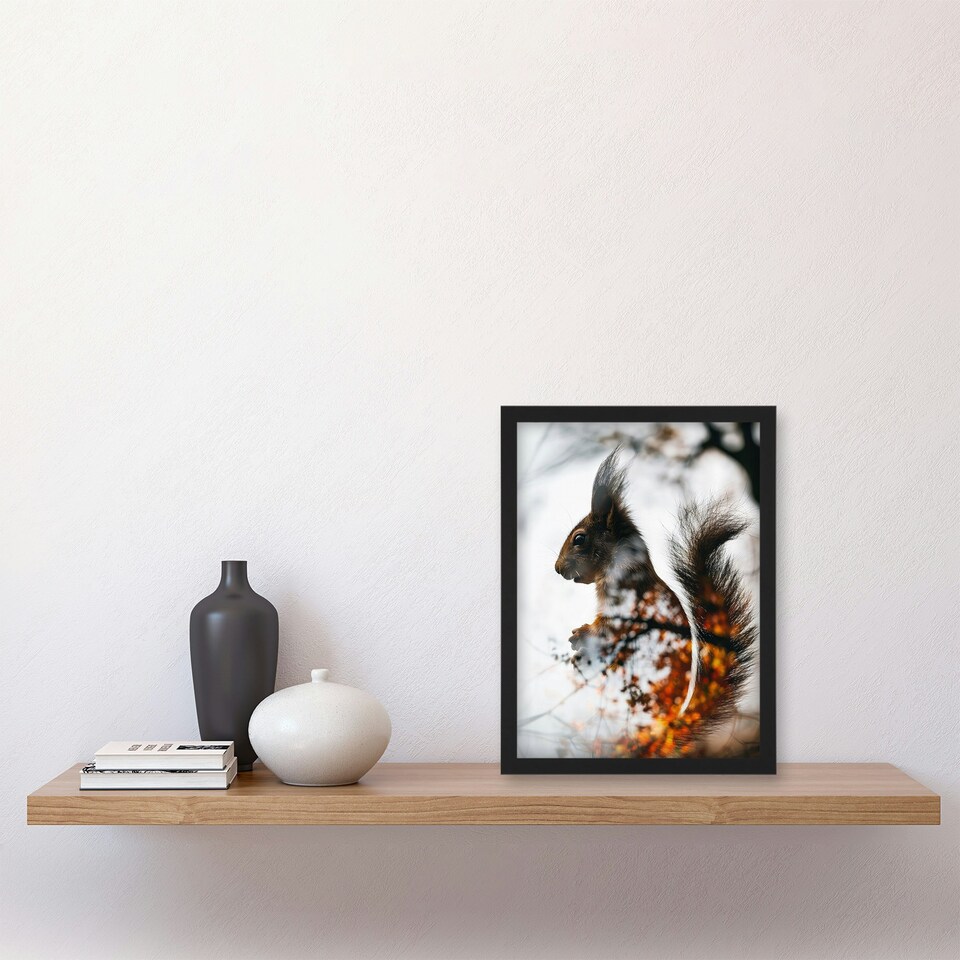 image 1 of Squirrel Autumn Photo Woodland Animal Living Room Black Framed Wall Art Print A4