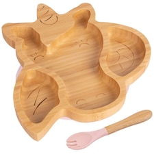 Tiny Dining Bamboo Unicorn Baby Weaning Plate & Fork Set - Pastel Pink