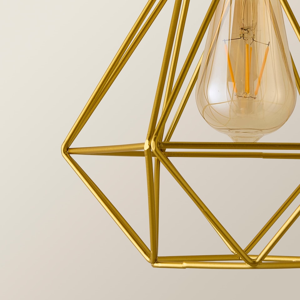 image 1 of ValueLights Modern Geometric Gold Metal Basket Cage Ceiling Pendant Light Shade