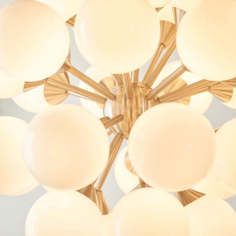 image 1 of Oscar Globe Pendant Satin Nickel Effect Plate & Gloss White Glass 28 Light Dimmable IP20 - G9 - End of Line