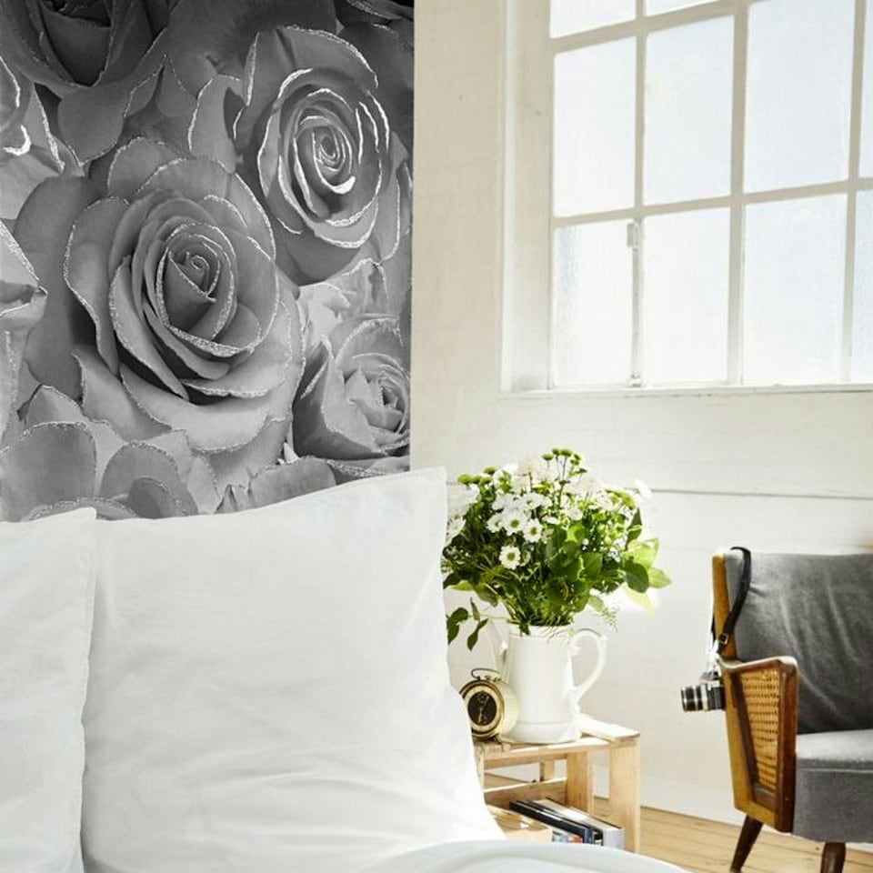 image 1 of Muriva Madison Rose Glitter Wallpaper - Grey/Silver - One Size Grey