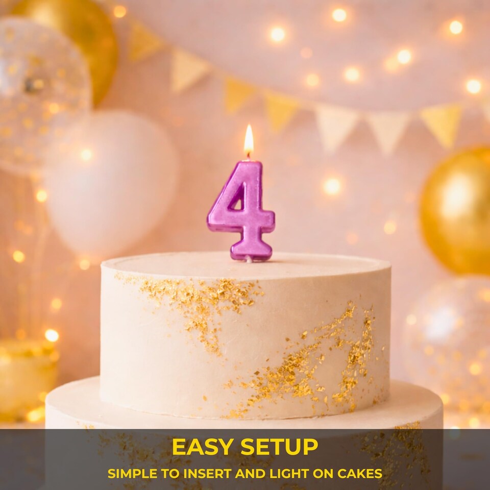image 1 of Number Candle Pink 4 Candle Birthday Anniversary Party Cake Decorations Topper | Pink