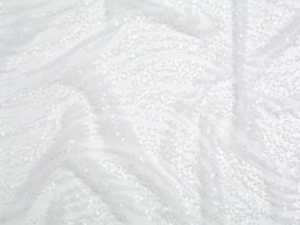 Minerva Core Range White Beaded Embroidered Tulle Lace Fabric for Bridal, Dressmaking, 137cm / 53" Wide - per metre