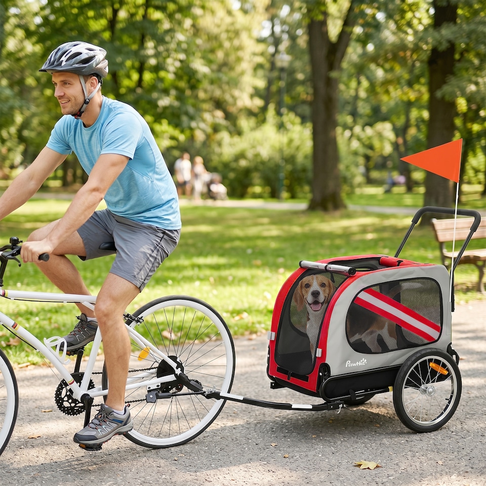image 1 of PawHut 2-In-1 Dog Bike Trailer Stroller w/ Universal Wheel Reflector Flag