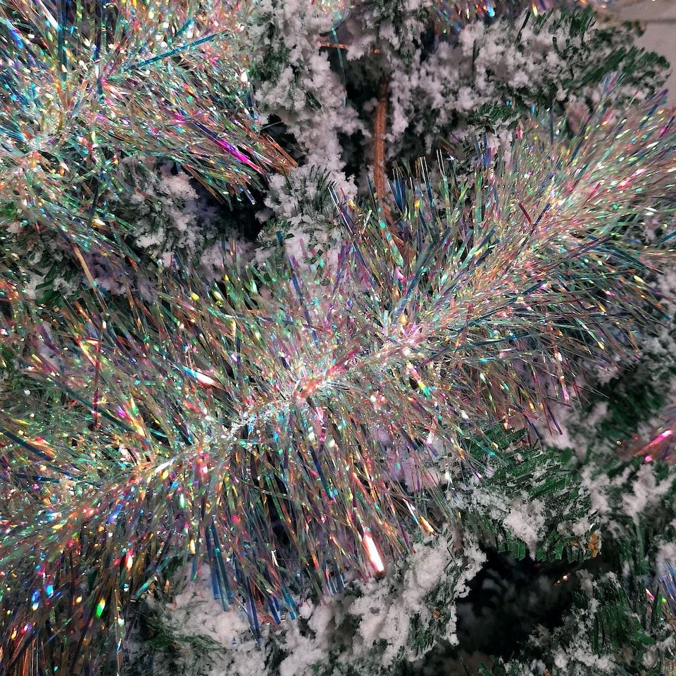 image 1 of 200cm x 12cm Fine Cut Iridescent White Tinsel Garland Christmas Tree Decoration